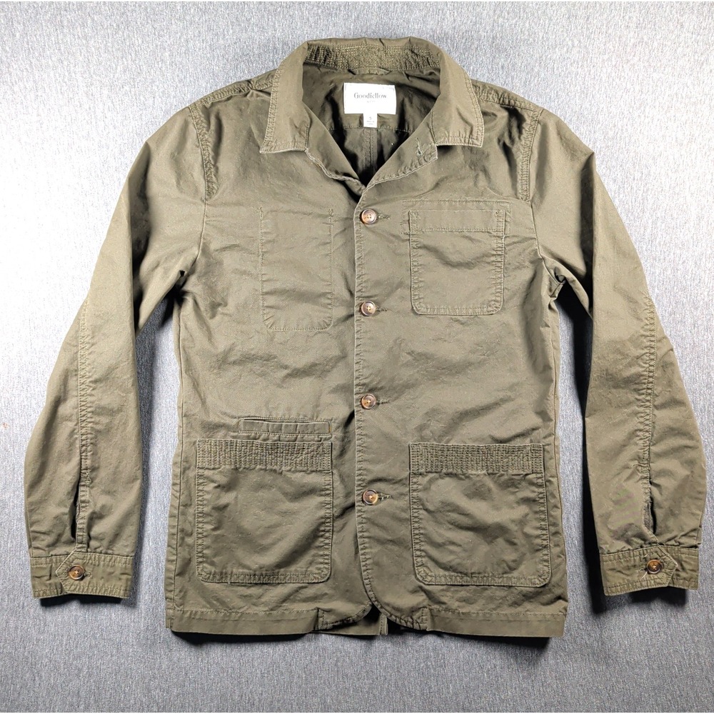 Olive Chore Shacket 4 Pockets Goodfellow Sz S LS Button Shirt Military Utility
